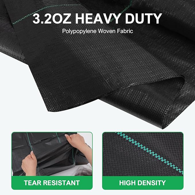BIRDSINYARD 3ftx50ft Weed Barrier Landscape Fabric - 3.2oz Premium Heavy Duty Weed Block Ground Cover Mat with 20 U-Shaped Securing Pegs | Woven Geotextile Fabric for Weed Control Garden Cloth