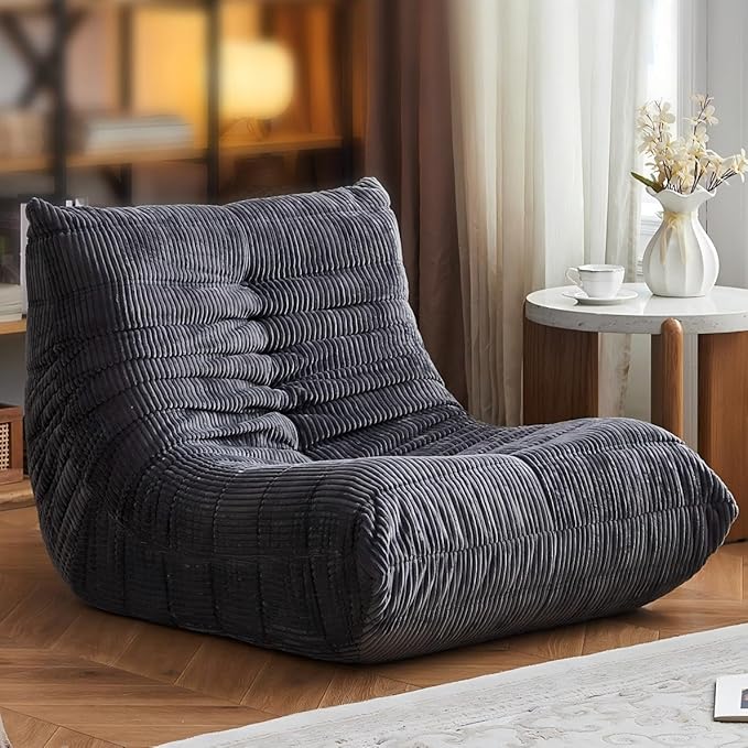 ZCUBED Large Bean Bag Chairs for Adults, Memory Foam Lounge Chair, Soft Corduroy Big Bean Bag Chair Lazy Sofa, Comfy Floor Beanbag Chair Single Sofa for Bedroom Living Room Fireside Book Nook, Grey