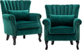 chairus Mid-Century Modern Accent Chairs Set of 2 Comfy Sofa Chairs Channel Back Armchairs with Small Pillow for Living Roon Bedroom Club - Velvet, Green