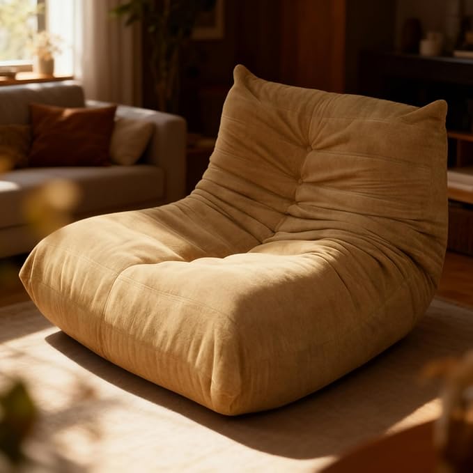 Sytopia Bean Bag Chair, Large Reading Chair for Adults Ultra-Comfy, Corner Floor Sofa 40D Foam, Togo Sofa Furniture for Living Room Bedroom Gaming, Cashmere Beige