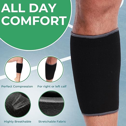 NeoTech Care Calf Compression Sleeve for Calves Support or Shin Splint (Black Color, Size L, 1 Unit)
