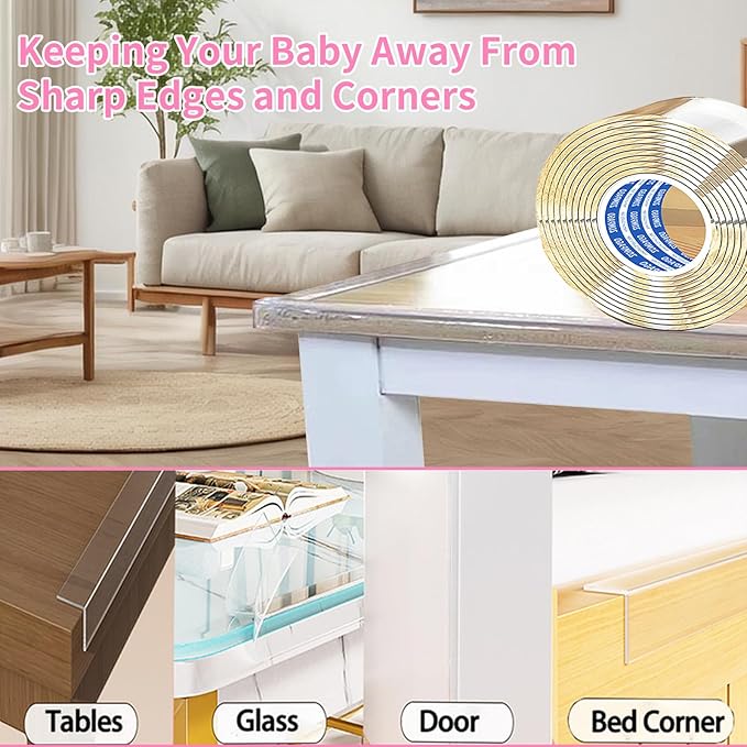 ZOMPAGO Clear Soft Corner Protectors for Furniture Strip,1.4in x13FT,Sharp Edge & Table Bumper,Window Edge,Wall Protector, Soft Corner Guards Safe for Proof,Table Corner Protectors in Family