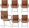 DM Furniture Office Desk Chair Set of 6,No Wheels PU Leather Computer Chairs Mid Back Guest Chairs with Seld Base for School/Reception/Conference/Waiting Room,Cafe