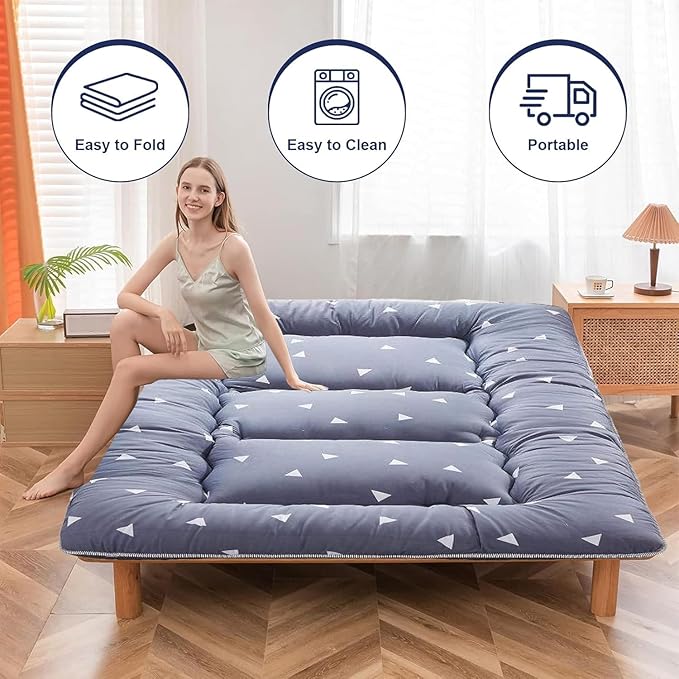 Japanese Floor Mattress,Thicken Japanese Floor Sleeping Pad Foldable,Roll Up Tatami Mat Easy to Store and Portable,Futon Mattress Suitable for Camping and Guest Room (Starry Blue, Twin (80" x 36"))