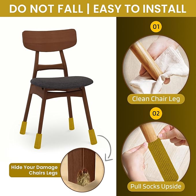 16 Pcs Gold Premium Chair Leg Socks Protectors for Hardwood Floors - Do not Easily Fall Off - Very Easy to Put on - Fits All Leg Shapes - High Elastic Bar Stool Leg Covers - Furniture Pads