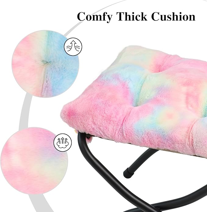 Mordchil HF 15"(H) Folding Ottoman, Foldable Footrest Stool, Portable Small Foot Stool for Couch, Collapsible Foot Rest Ottoman for Sofa, Accent Padded Ottomans for Living Room, Bedroom, Rainbow