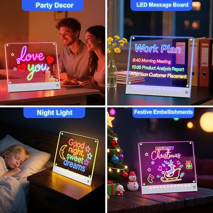 2 Pack Rechargeable LED Drawing Board for Kids with Tracing Pages, Lumi Board Magnetic Light Up Acrylic Dry Erase Board, LED Note Board, Valentines Day Gifts Toy for Kids/Girls