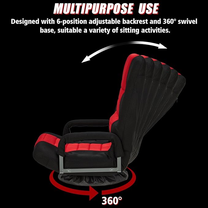 ACIPENSER Swivel Gaming Chair Multipurpose Floor Gaming Chair for Playing Video Games, TV, Reading w/Armrest Lumbar Support & 6 Adjustable Postion Backrest for Adults & Kids,Red