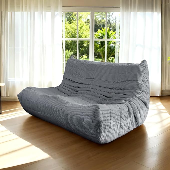 Fireside Loveseat Mid-Century Armless Sofa — Twin-Size Floor Lounger in Soft Premium Corduroy, Foam-Filled Accent Chair for Living Room or Bedroom (Grey, Two Seater)