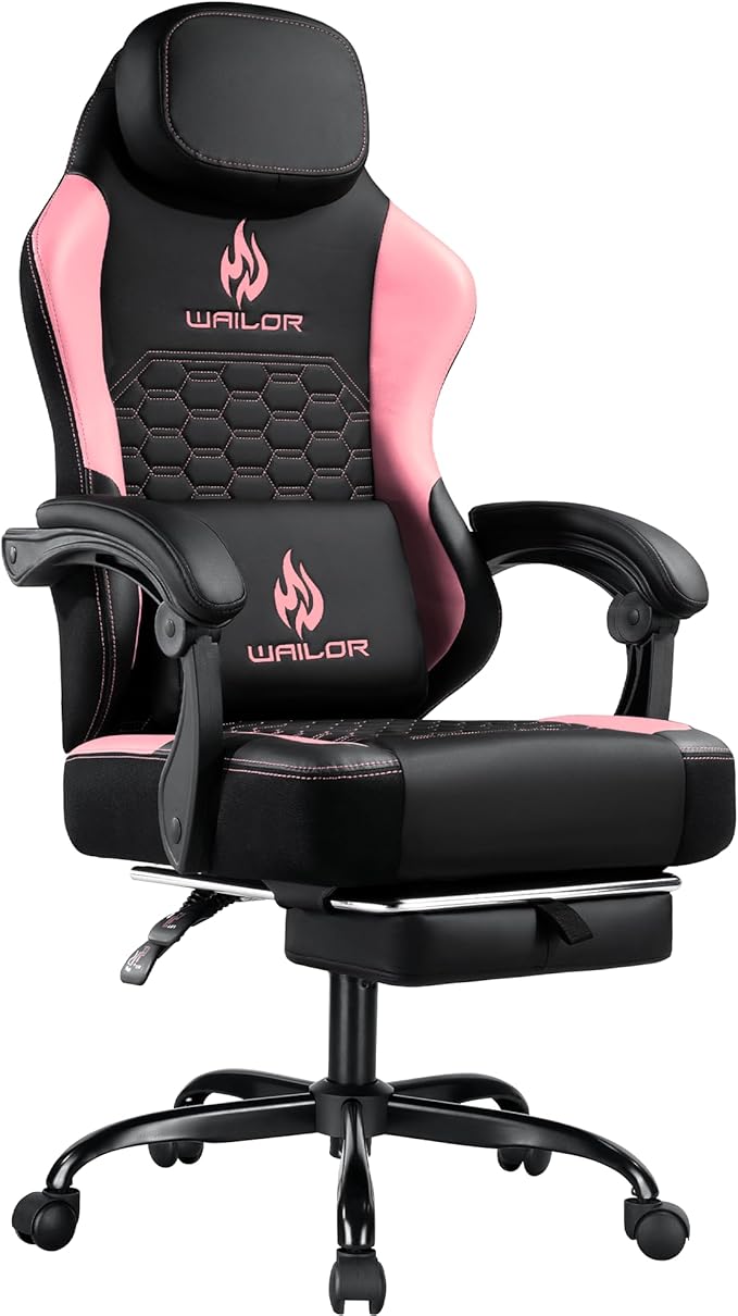 Gaming Chair with Massage and Packet Spring Cushion,Ergonomic Gamer Chairs for Adults with Footrest 300lbs,High Back Gamer Leather Chair with Headrest and Lumbar Support