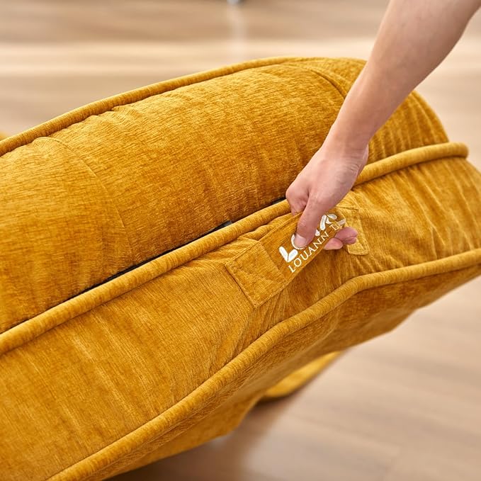 LouannTatami Foldable Lazy Sofa Bed Floor Chair - Adjustable Human Dog Bed for Adults Kids Floor Seats - Cozy Small Couch for Home Living Room (Yellow)