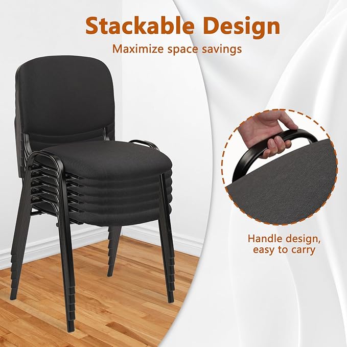CLATINA Stackable Waiting Room Chairs Fabric Black Reception Chair Metal with Thickened Seat Back Cushion for Waiting Conference Room Guest Chairs(1 Pack)