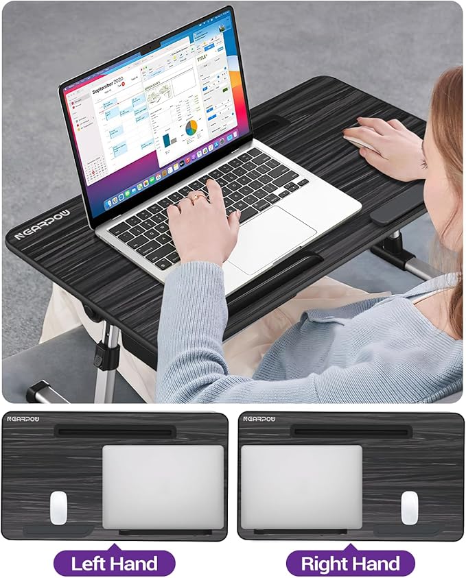 NEARPOW Laptop Bed Tray Table, Height & Angle Adjustable Portable Bed Table,Portable Computer Tray Laptop Stand for Bed W/Tablet Stand & Drawer, Foldable Lap Tablet Table for Sofa Couch Floor Writing