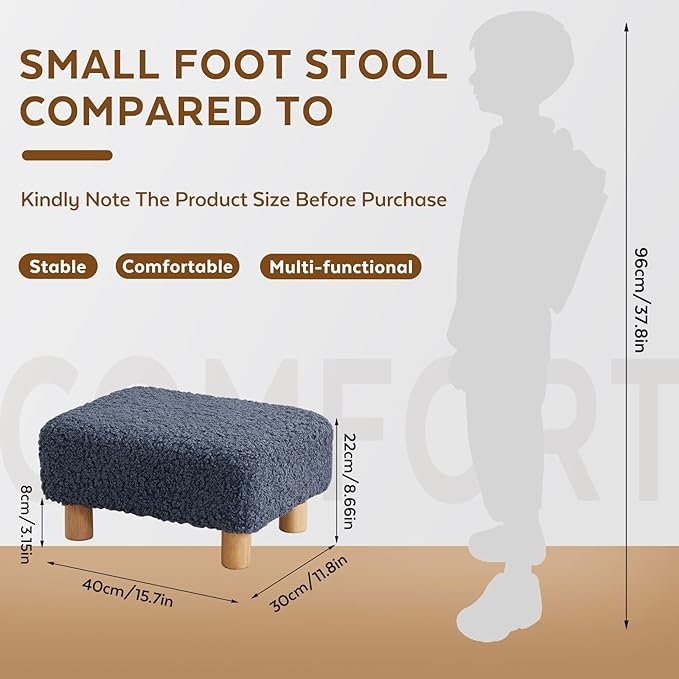 FIMIVIBI Small Foot Stool Ottoman, Sherpa Footstool Ottoman Foot Rest for Couch, Rectangle Footstools and Ottomans Small for Living Room, Entryway and Bedroom (Navy Blue)