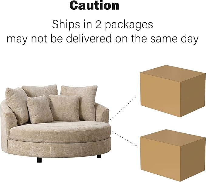 Chifee & Vingol 59.8" W Oversized Accent Barrel Chair Large Round Chair with Wheels,Wheat