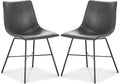 POLY & BARK Paxton Leather Dining Chairs – Set of 2 Modern Dining Room Chairs with Low Back – Faux Leather Upholstery and Matte Black Steel Base – Comfortable Seating for Stylish Interiors – Grey