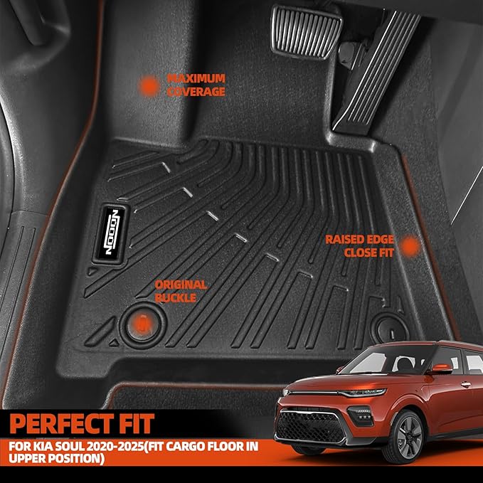All Weather Floor Mats Fit for Kia Soul 2020-2025(Fit Cargo Floor in Upper Position) Floor Mats & Trunk Mat & Backrest Mat Replacement for Kia Soul Accessories Anti-Slip Floor Liner