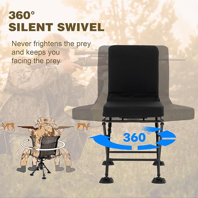 GYMAX Hunting Chair, 360 Degree Swivel Hunting Blind Chair w/ 3’‘ Oversized Duck Feet & Camo Padded Cushion, 330 LBS Silent Waterproof Rustproof Folding Ground Blind Hunting Seat Stool for Outdoors
