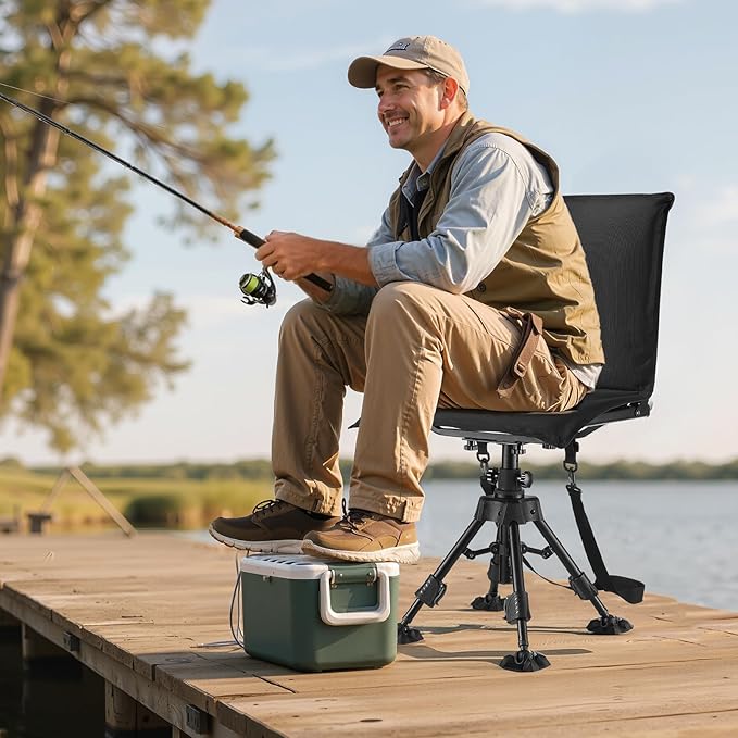 VEVOR Hunting Chair, 360° Silent Swivel, Foldable Portable Blind Chair, Heavy-Duty Steel Frame Ground Stool Seat,with Seat Cover, Anti-Sink Feet, Height Adjustable, 350 Lbs Capacity, for Fishing