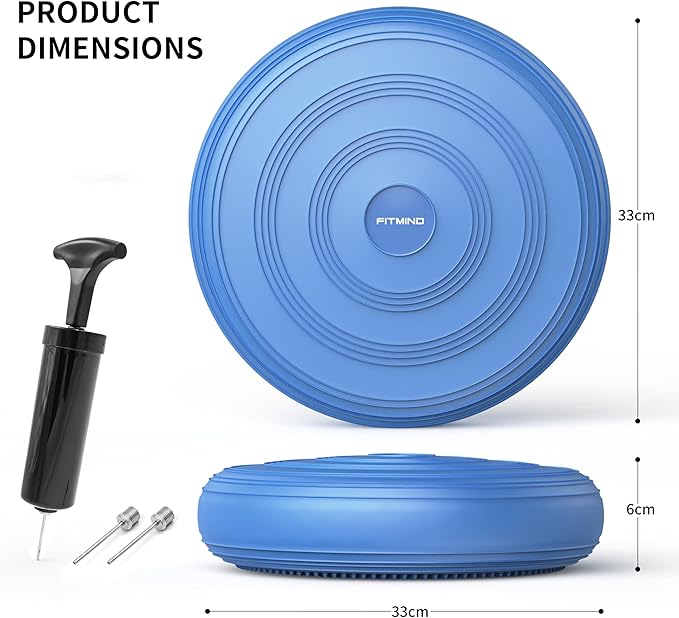 FITMIND Inflated Wobble Cushion,Circular Non-slip Texture for Comfortable Sitting,Extra Thick Dyna Disc with Pump for Core Strength,Wiggle Seat to Improve Posture,Fitness,660lb Load Capacity