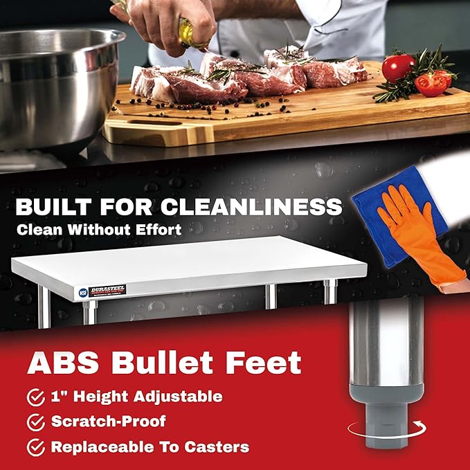 DuraSteel 30x18 Small Stainless Steel Table - NSF Commercial Kitchen Island Food Prep Worktable - Metal Side Mixer Stand with Under Shelf - For Laundry Room, Kitchen, Outdoor Grill, Tiny Spaces