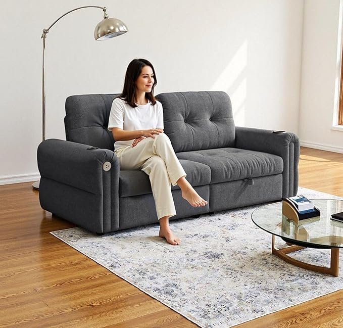 oaaktu Queen Size Sleeper Sofa Couch with Pullout Bed,Convertible Pull Out Adjustable Backrest for Small Spaces,Apartment, Guest Room (3820GREY)