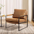 Volans Mid Century Modern Genuine Leather Accent Chair with Arms for Living Room, Metal Frame Armchair Reading Chair, Lounge Chair Single Sofa for Bedroom Office, Brown