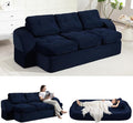 MeMoreCool Convertible Floor Sofa Couch – 3-Seater Sleeper with Tufted Cushions, Navy Corduroy Modular Foam | Cloud Couch for Living Room & Bedroom | No Assembly | Soft Ergonomic Support