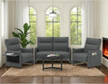 3-Piece Living Room Sofa Set, Faux Leather Loveseat & Accent Chairs Set of 2 with Hidden Foldable Tray & Side Pocket, Front Contour Arm Design, Upholstered Sofa Set for Office, Gray