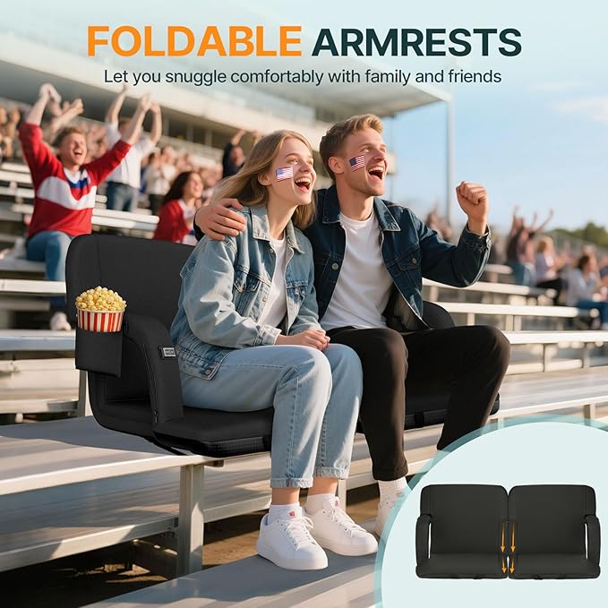 HOPERAN 23" 2pcs Dual-Sided Heated Stadium Seats for Bleachers with Back Support, 3 Levels Heating Stadium Seating for Bleachers Seat with Backrest, 5 Pockets Portable Stadium Chair for Outdoor