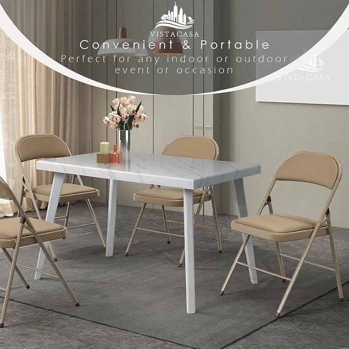 12 Pack Khaki Padded Folding Chairs Set - Comfortable Stackable Portable Chairs for Indoor Outdoor, Events, Parties, Office, Wedding (PU Leather, Urban Khaki,School Chair)