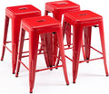 Vogue Furniture Direct 24" High Bar Stools Backless Red Metal Barstools Indoor-Outdoor Counter Height Stools with Square Seat, Set of 4