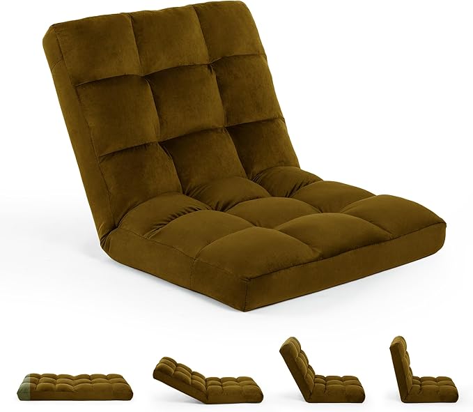 Large Lazy Sofa, 24-inch Wide Plush Velvet Adjustable Floor Chair, 14-Position Armless Sofa(tan)