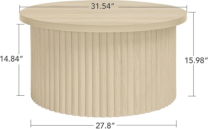 31.54" Round Coffee Table,Modern Drum Side Accent End Table for Living Room,Apartment,Natural