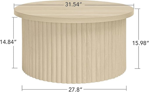 31.54" Round Coffee Table,Modern Drum Side Accent End Table for Living Room,Apartment,Natural
