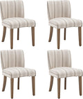 chairus Farmhouse Dining Chairs Set of 4, Upholstered Comfy Dining Room Chairs Linen Fabric Walnut Brown Wood Kitchen Chairs for Dining Table, Living Room, Kitchen, Khaki Stripe