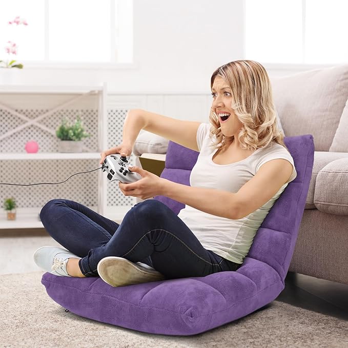 ARLIME Adjustable Floor Chair, 14-Position Lazy Sofa Chair with Back Support & Thick Padding, Portable Foldable Floor Couch for Adults, Kids, Use in Bedroom, Living Room, Home Theater (Purple)