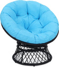 Kromax 40" Ergonomic Wicker Papasan Chair, 360° Swivel Round Egg Chair with Soft Thick Cushion, Indoor Outdoor Use for Living Room, Bedroom, Reading Room, Black Frame with Blue Cushion