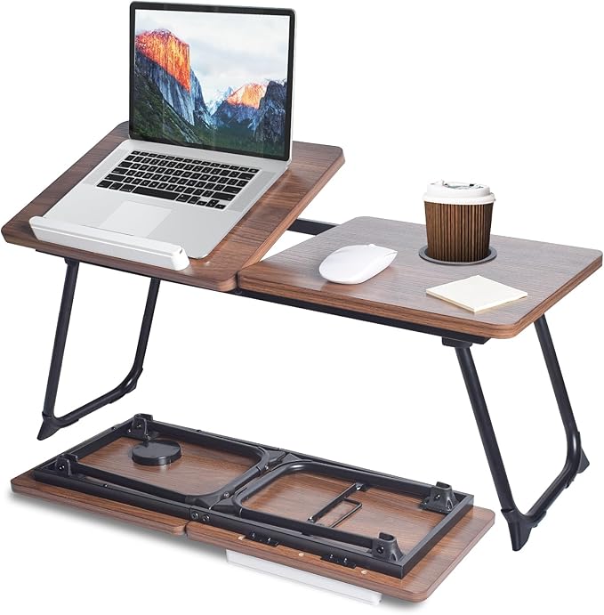 28.6" Foldable & Adjustable Laptop Bed Tray Table - Extra Large Portable Lap Desk with Phone Holder & Cup Holder, Lightweight & Sturdy for Working, Eating, Reading, Writing in Bed, Couch, Floor