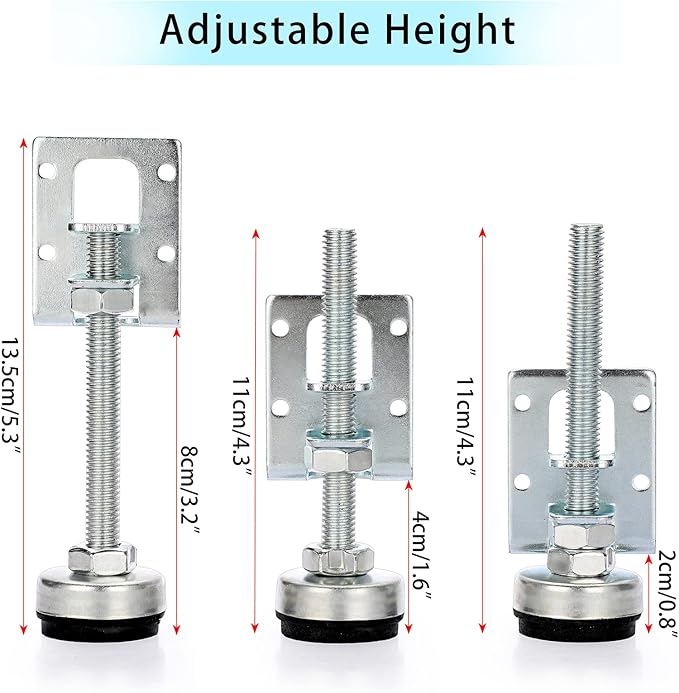 OwnMy 4 Packs Heavy Duty Adjustable Furniture Leveling Feets L Shaped Furniture Leveler Legs, Furniture Mounting Brackets Metal Furnitures Leveling Load Table Leg for Workbench Cabinet Wardrobe, 4.3"