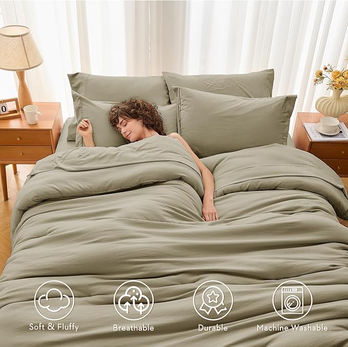 MUXHOMO 7 Pieces King Comforter Set, Soft Bed in a Bag King Size, All Season Bedding Set with Comforter, Flat Sheet, Fitted Sheet, Pillowcases & Shams, Linen