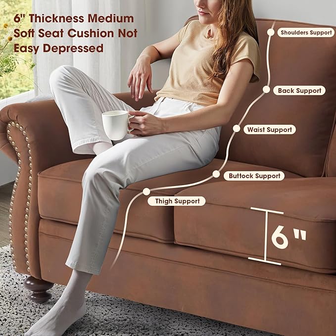 Couchus Living Room Furniture Sets,Sofa Sets and Couch Sets for Living Room,Mid-Century Vintage Sofa Couches with Rivet Design (Caramel, 2 Single+3 Seater)