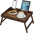 Bamboo Breakfast Tray with Foldable Legs & Detachable Stand | Ergonomic Handle | Portable Bed Tray for Eating, Working, Laptop, Tablet, and Phone（Vintage Walnut）