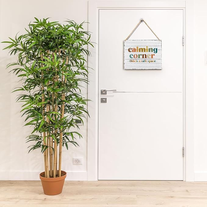 Absnfatu Calming Corner Hanging Wood Sign - Safe Space Classroom, School Counselor's Office, Calm Down Corner Decor - Boho Style, 10x8