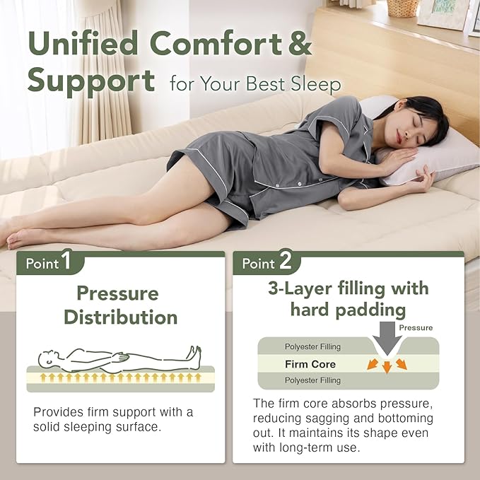MORIRIN Japanese Futon Floor Mattress, Firm-Core SHIKIBUTON, Made in Japan, Twin XL