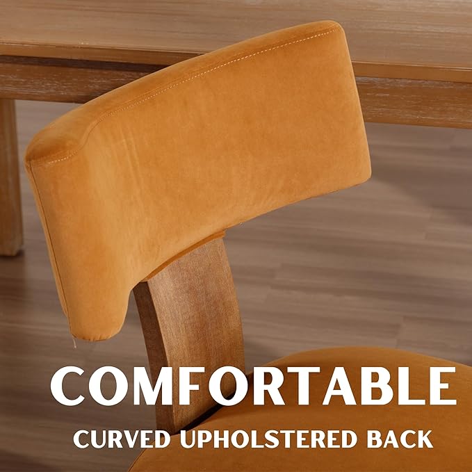 RIVOVA Velvet Dining Chairs Set of 4 Modern Dining Chair with Wood Legs, Upholstered Dining Chairs for Dining Room, Kitchen, Vanity, Living Room, Yellow Brown