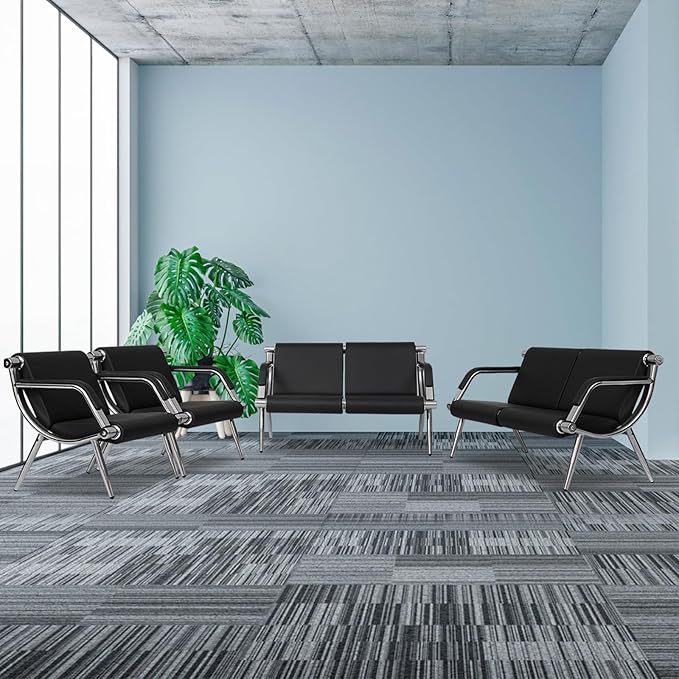 Kinfant Waiting Room Chair- Office Reception Furniture with Armrest and PU Leather Cushion, Office Guest Chair for Waiting Room Airport Hospital Bank Lobby, Black (6 Seat)