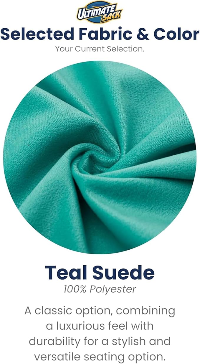 Ultimate Sack 3000 3-Foot Bean Bag Chair, Teal Suede Cover – Oversized Foam Lounger, Floor Seat, Small Sofa, or Couch Bed for Living Area, Gaming Room, or Reading Lounge