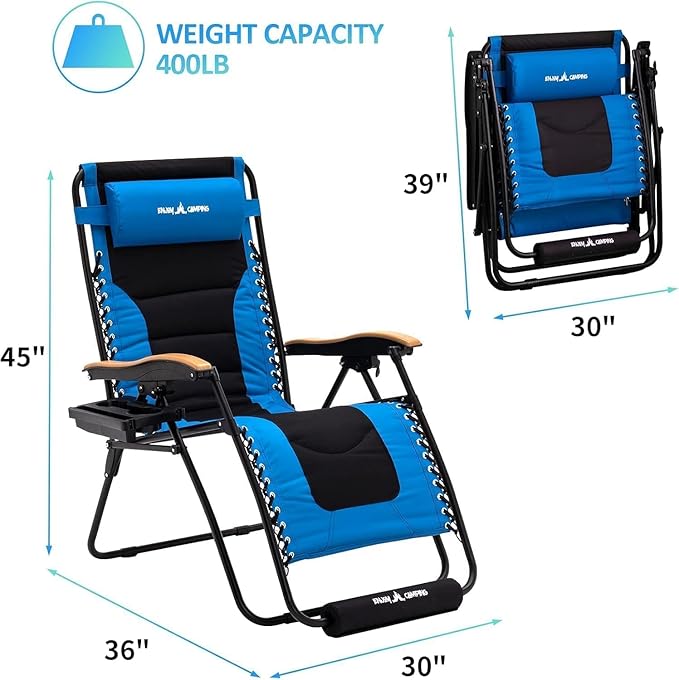 Amopatio Oversized Padded Zero Gravity Chair with Cup Holder, XL 30" Wide Folding Reclining Lounge Chairs with Footrest & Headrest for Indoor and Outdoor, Support 400LBS, Blue