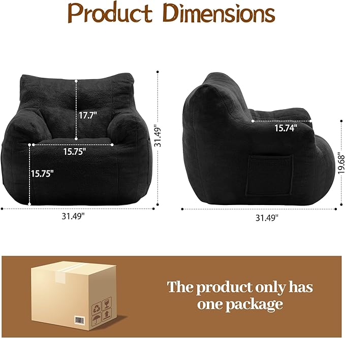 Bean Bag Chair for Adults and Kids, Small Comfy Bean Bag Lounge Floor Sofa Reading Chair with Armrests, Mini Cloud Sofa for Living Room, Bedroom and Game Room, Plush Chair with Memory Foam